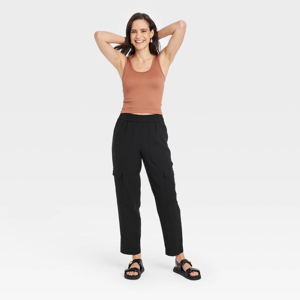 Womens High-Rise Ankle Cargo Pants - A New Day Black XL Product Image