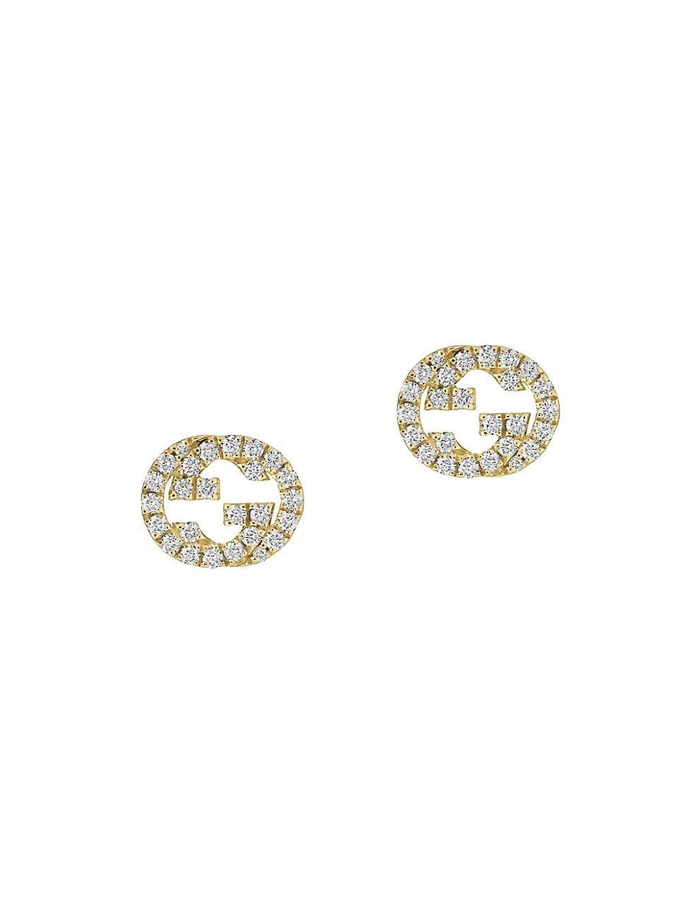 Womens Interlocking G 18K Yellow Gold & 0.38 TCW Diamonds Stud Earrings Product Image