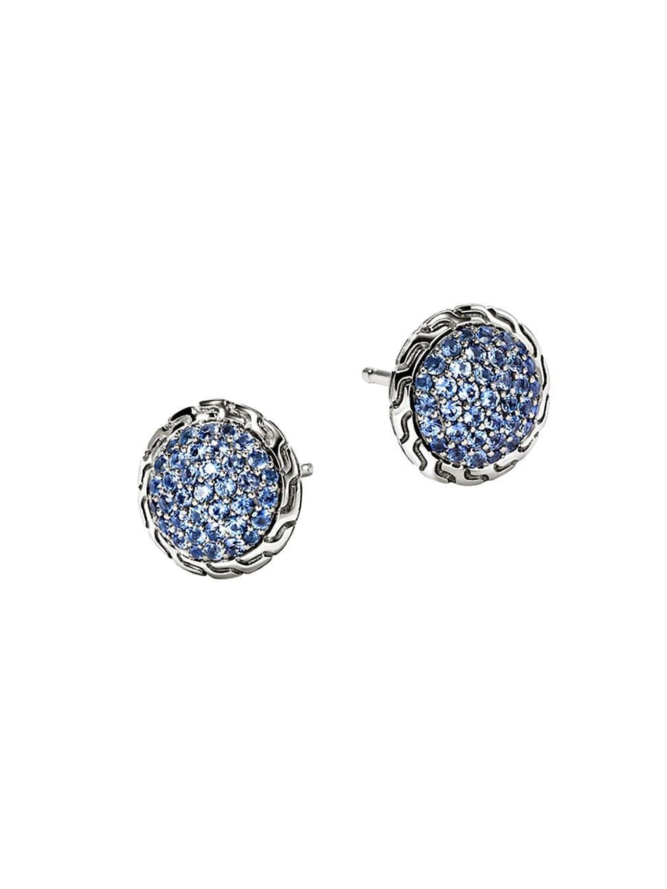 Womens JH Essentials Sterling Silver & Blue Sapphire Pav Stud Earrings Product Image