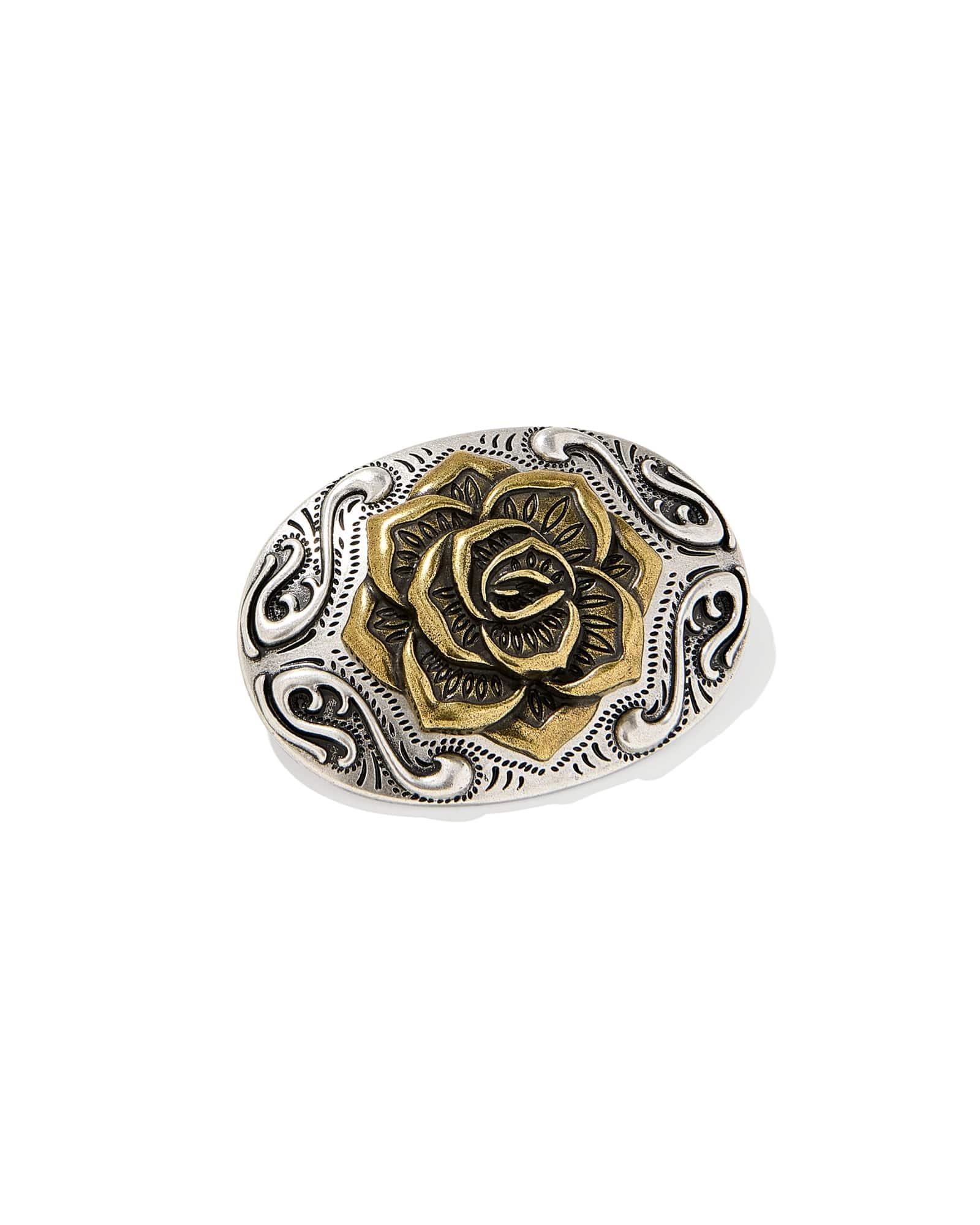 Yellow Rose Plaque Belt Buckle in Mixed Metal Product Image