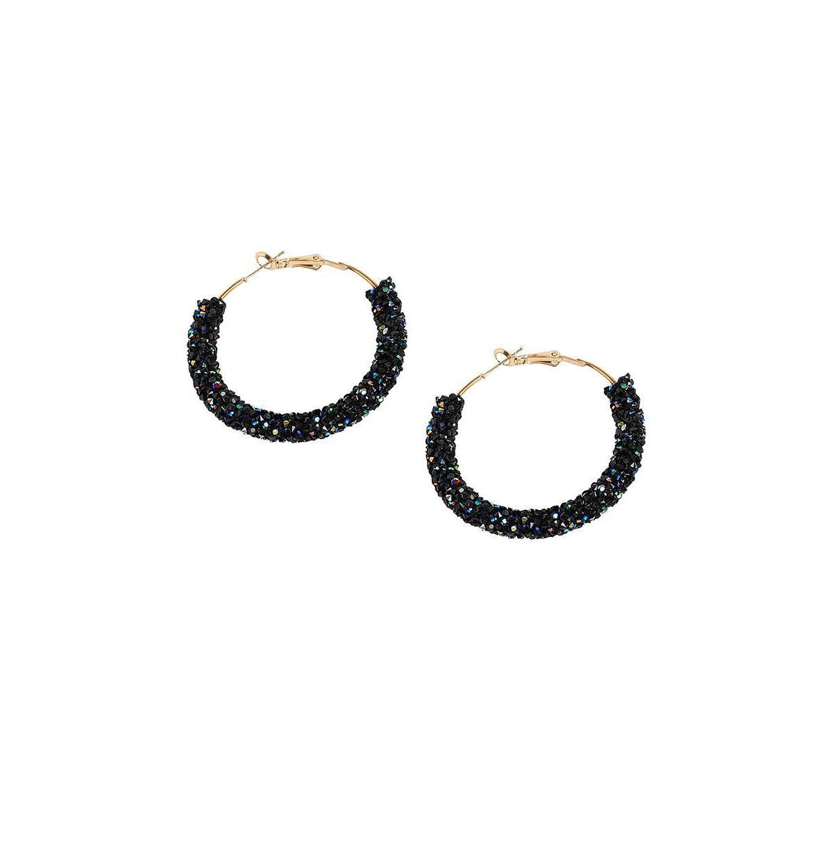 Sohi Womens Black Stone Hoop Earrings Product Image