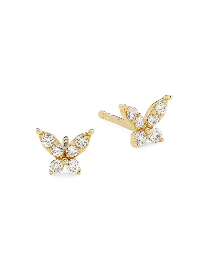 Womens 14K Yellow Gold & 0.2 TCW Diamond Butterfly Stud Earrings Product Image