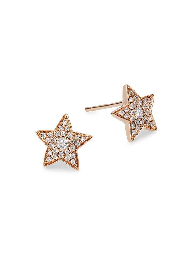 Womens 18K Rose Gold & Diamond Star Stud Earrings Product Image