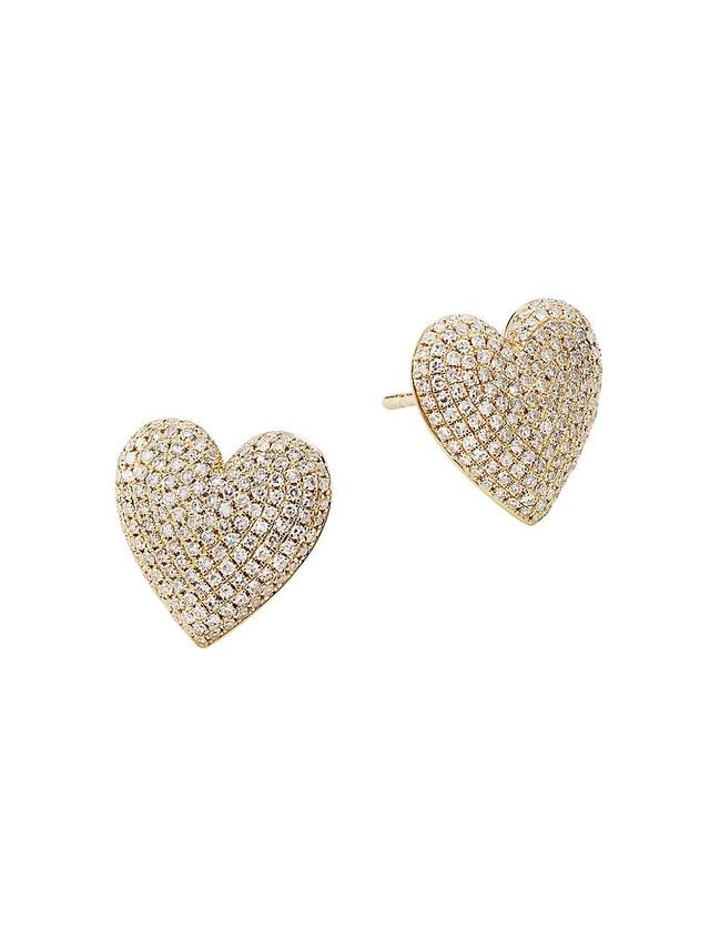 Womens 14K Yellow Gold & 0.62 TCW Diamond Heart Stud Earrings Product Image