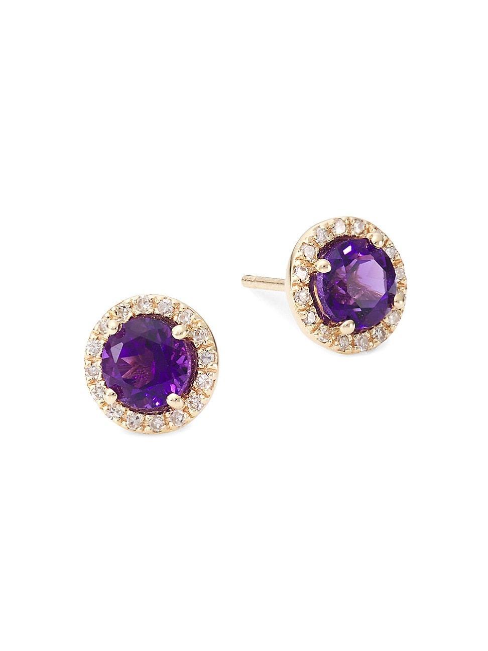 Womens 14K Gold, Diamond & Amethyst Earrings Product Image