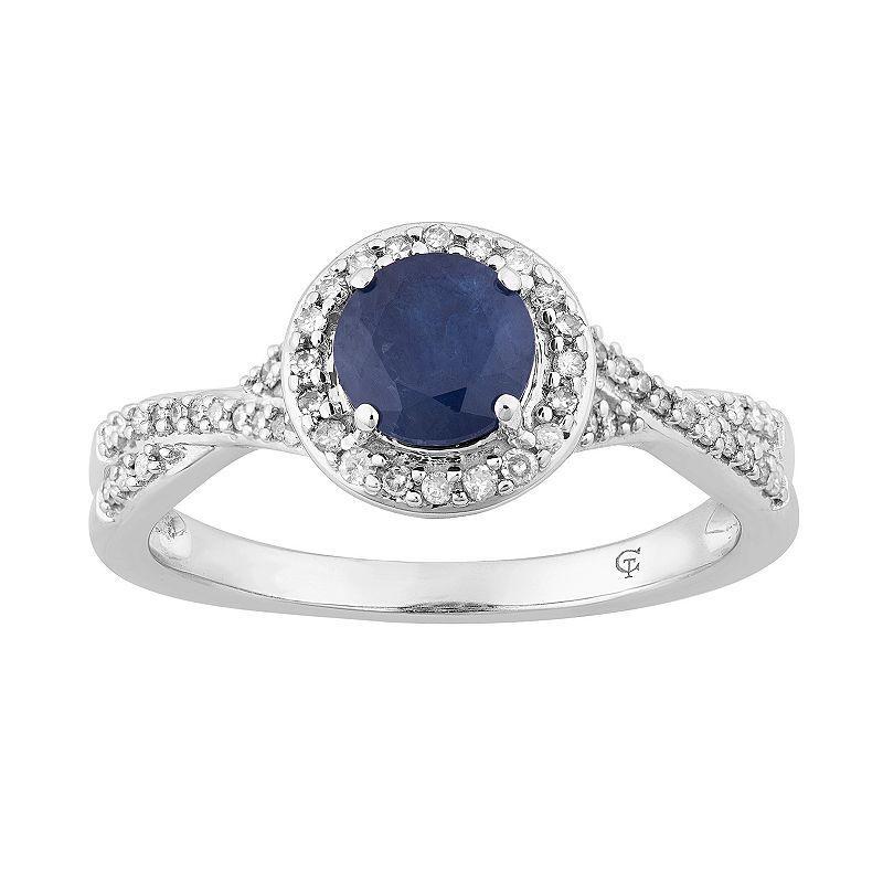 10k White Gold Sapphire & 1/4 Carat T.W. Diamond Halo Ring, Womens 10k Whgold Product Image