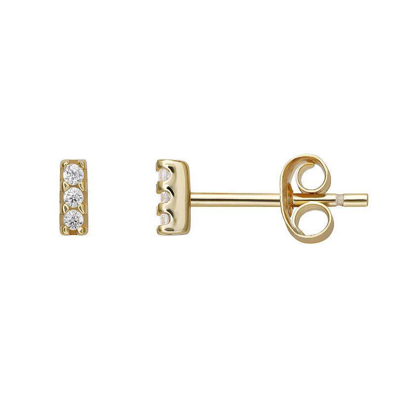 PRIMROSE 18k Gold Over Silver Cubic Zirconia Mini Bar Stud Earrings, Womens, Yellow Product Image