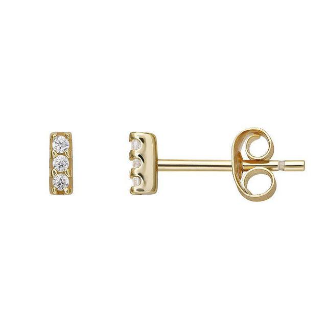 PRIMROSE 18k Gold Over Silver Cubic Zirconia Mini Bar Stud Earrings, Womens, Gold Over Sterling Product Image