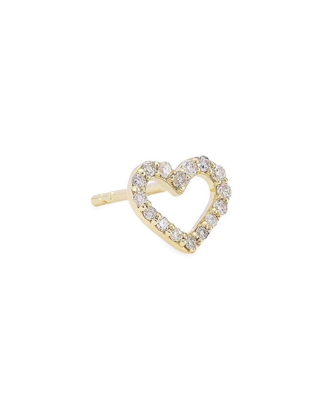 Womens 14K Yellow Gold & Diamond Small Open Heart Single Earring Product Image