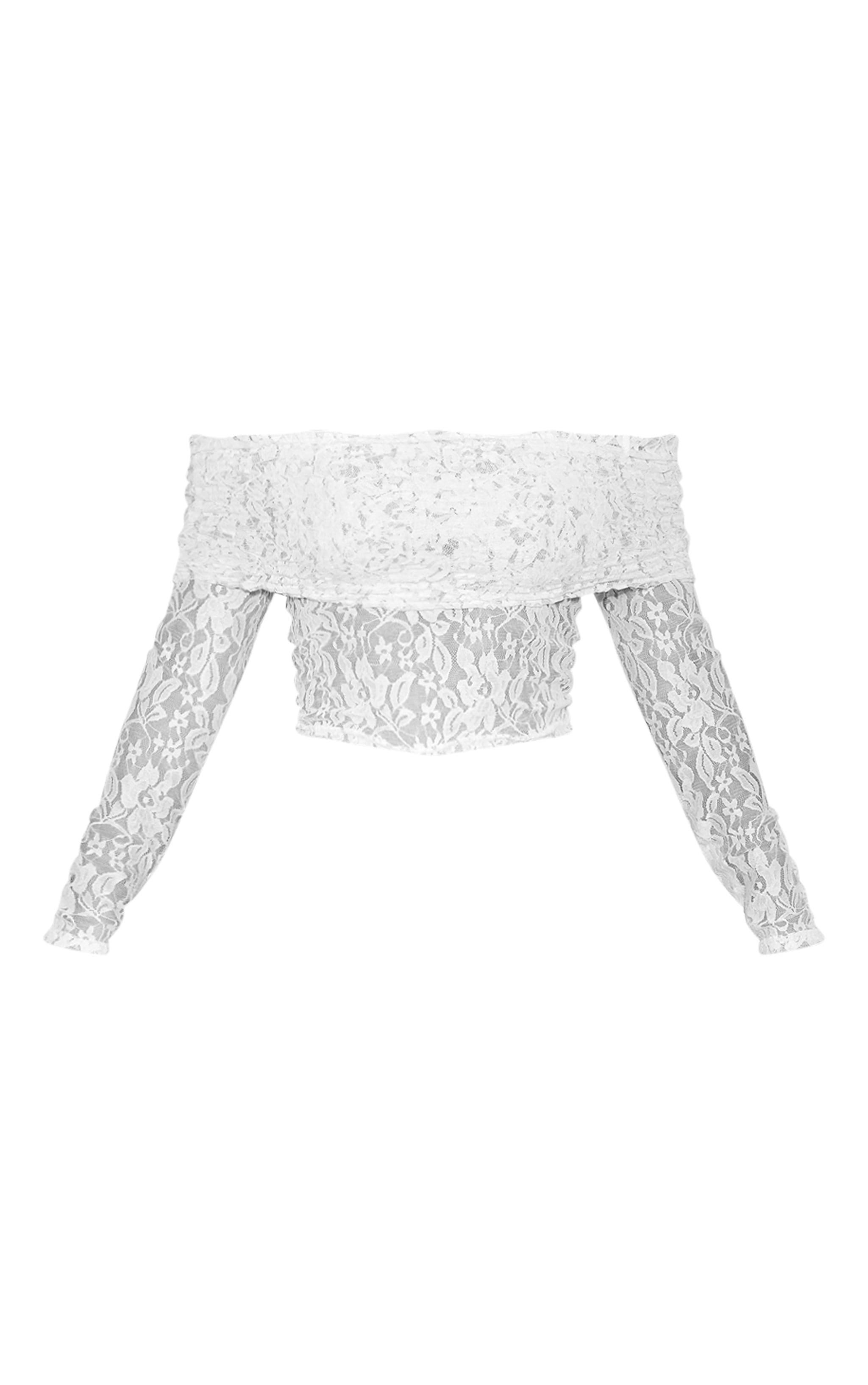 White Lace Bardot Long Sleeve Long Top Product Image