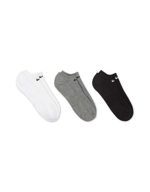 Nike Training Everyday Cushioned 3 pack sneaker sock in white, gray and black Product Image