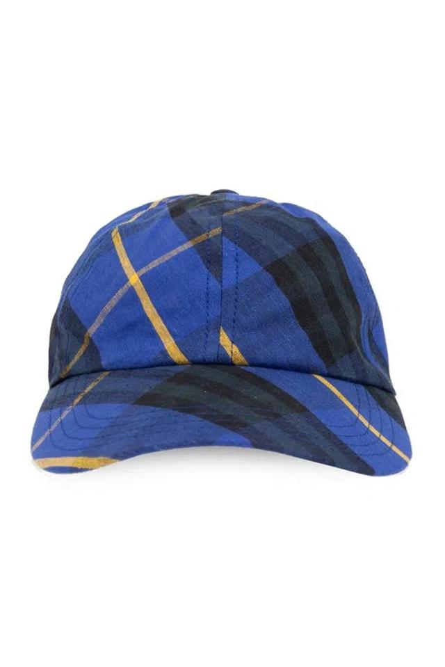 BURBERRY Checked Curved Peak Baseball Cap In Blue Product Image