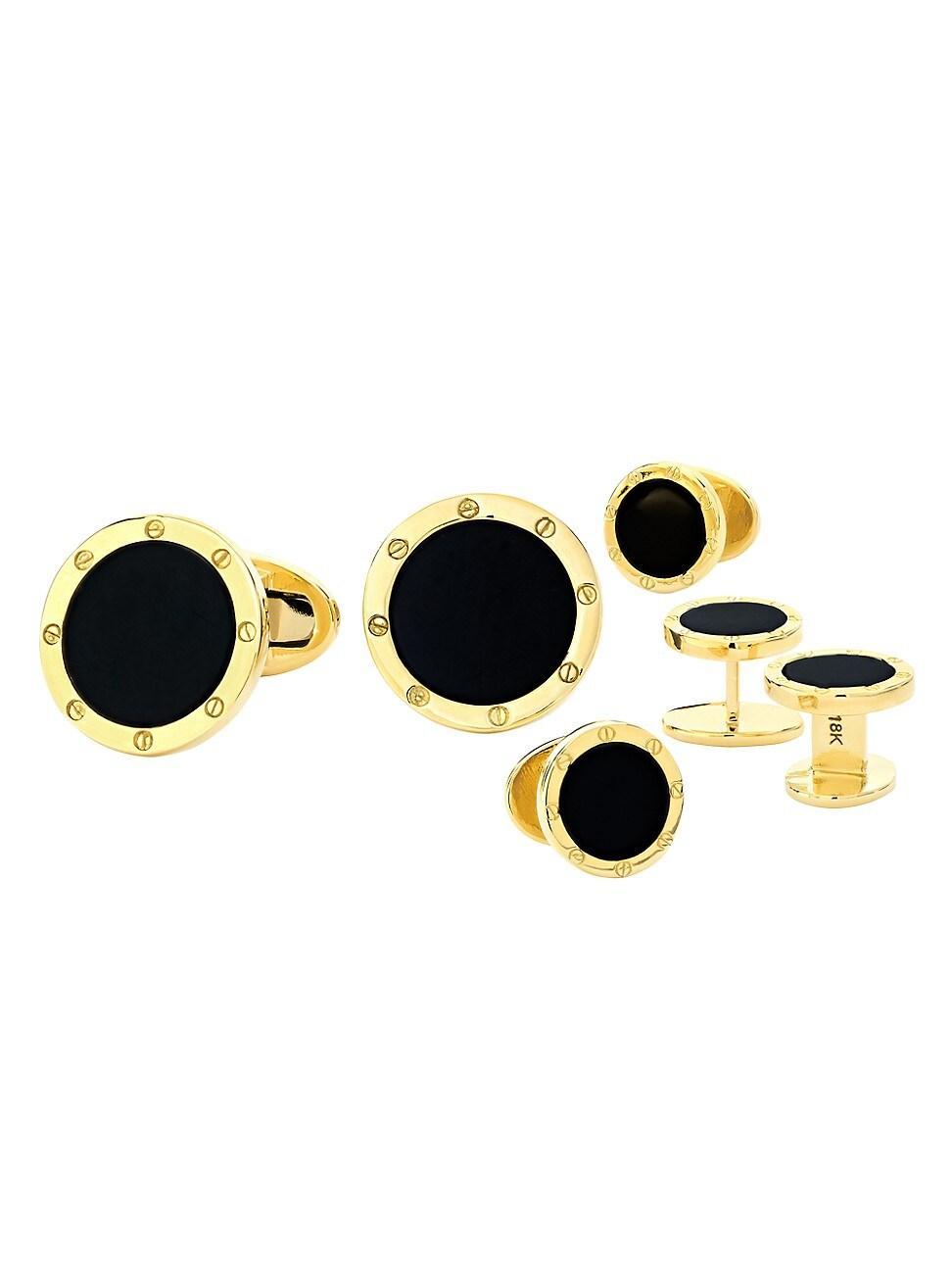 Mens 18K Yellow Gold Gemstone Cufflink Stud Set Product Image