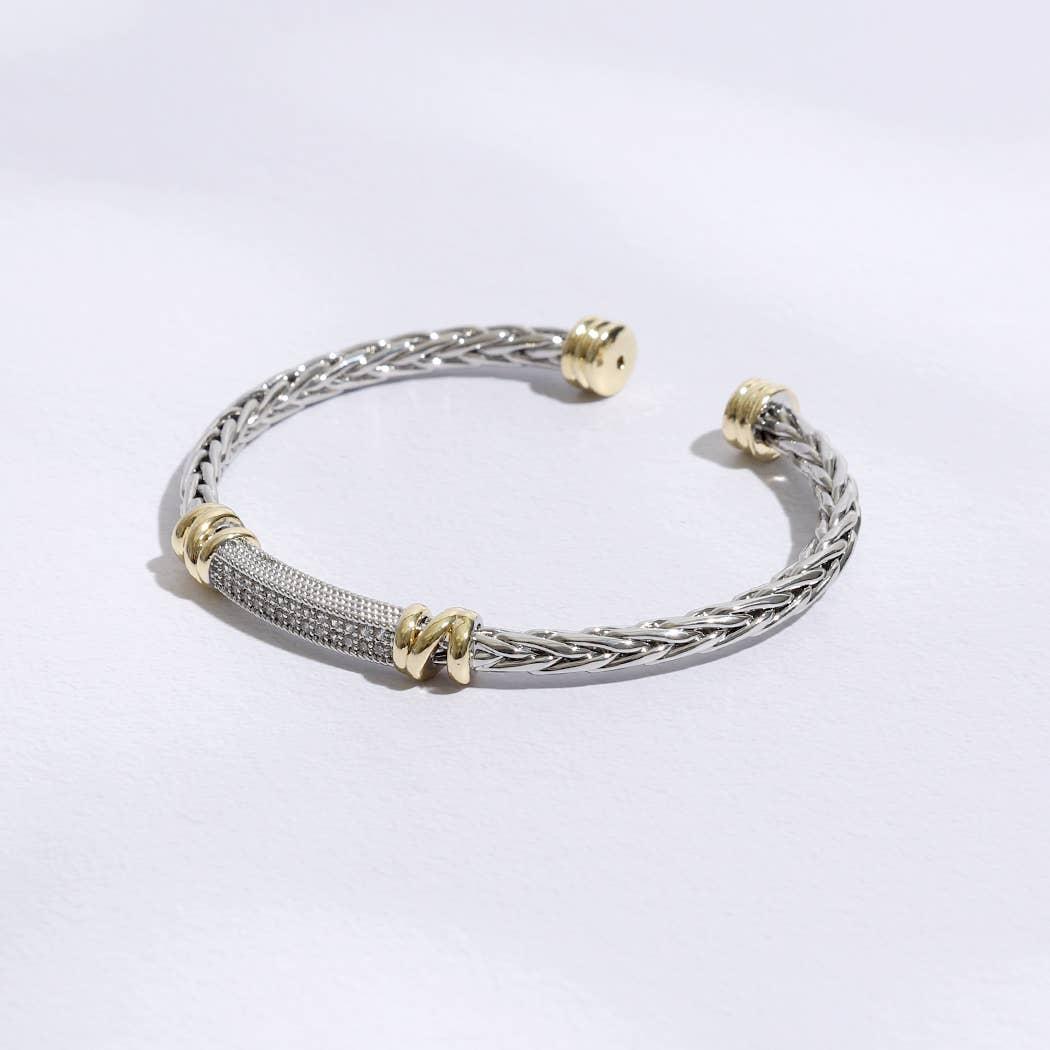 Braid Bangle CZ Bar Center Cylinder Edge Bracelet Product Image