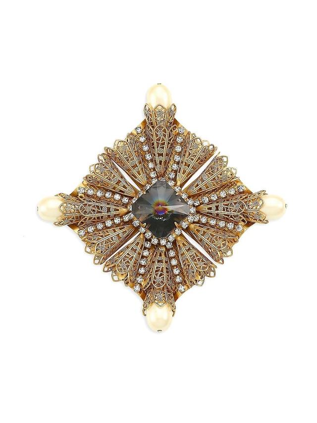 Womens Antique Goldplated, Crystal & Faux-Pearl Brooch Product Image