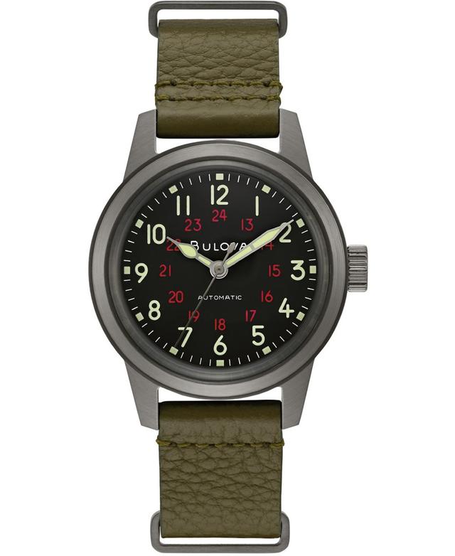 Bulova Mens Automatic Military Leather NATO Strap Watch - 98A255K Green Product Image