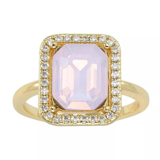 City Luxe Gold Tone Pink Opal Crystal & Cubic Zirconia Halo Ring, Womens Product Image