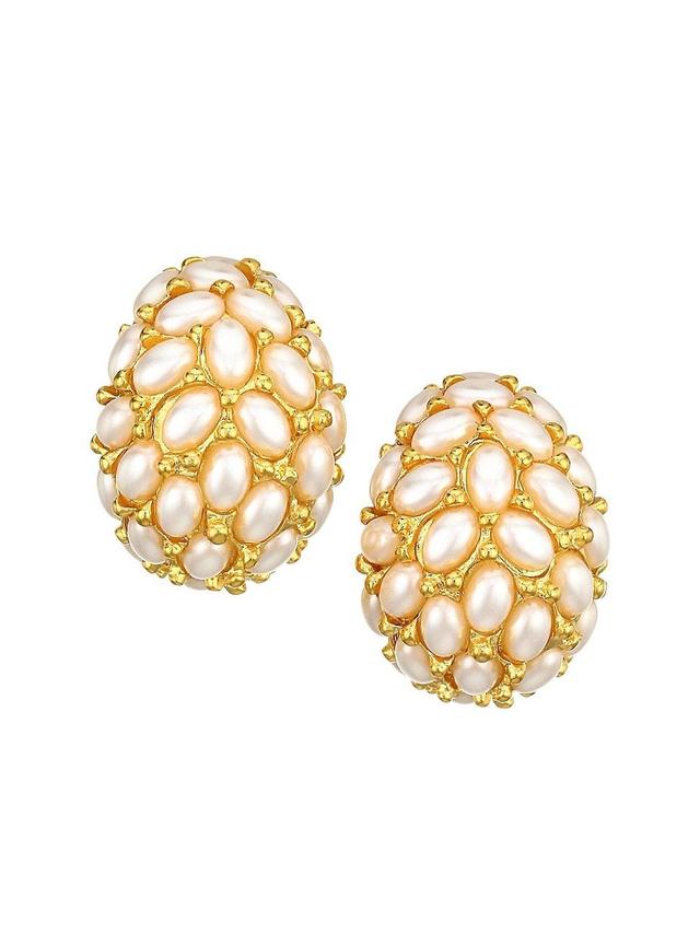 Womens Faux Pearl Cabochon Hoop Clip-On Earrings Product Image