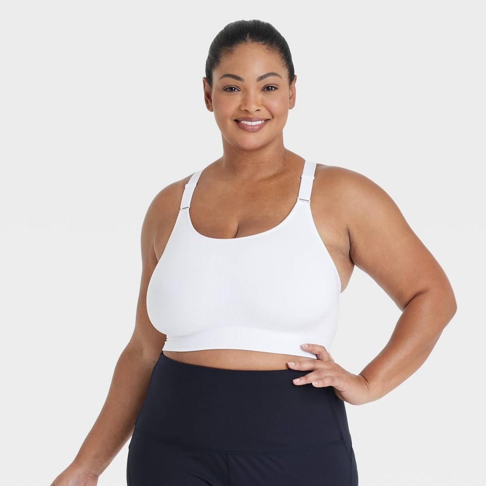 Womens Seamless Medium Support Cami Sports Bra - All In Motion White 1X Product Image