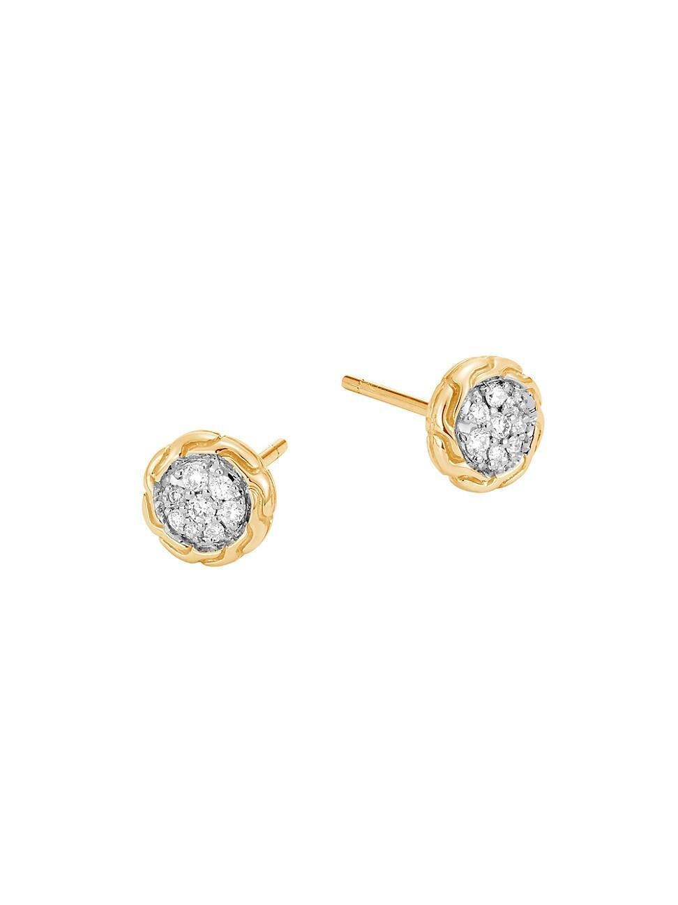 Womens Carved Chain 18K Yellow Gold & 0.11 TCW Diamond Stud Earrings Product Image