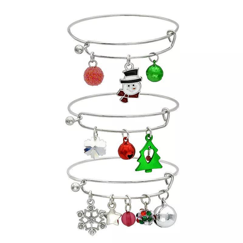 Celebrate Together 3-Piece Silver Tone Christmas Charm Bangle Bracelet Set, Womens, Multi Product Image