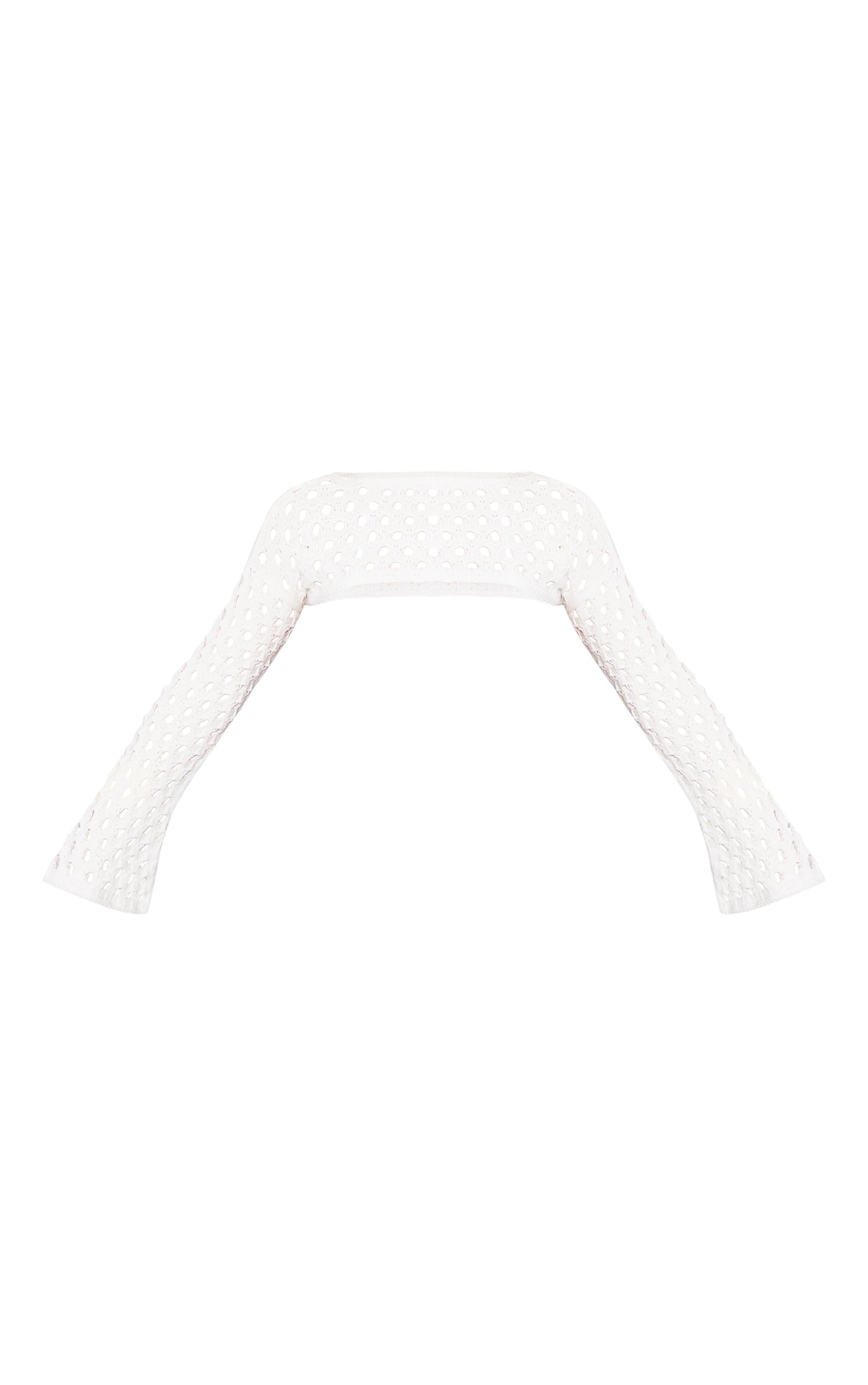 White Open Knit Flare Sleeves Knitted Top Product Image