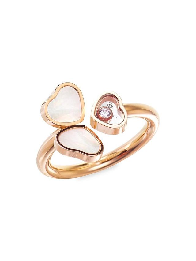 Womens Happy Hearts Wings 18K Rose Gold, Diamond & Mother-Of-Pearl Ring Product Image