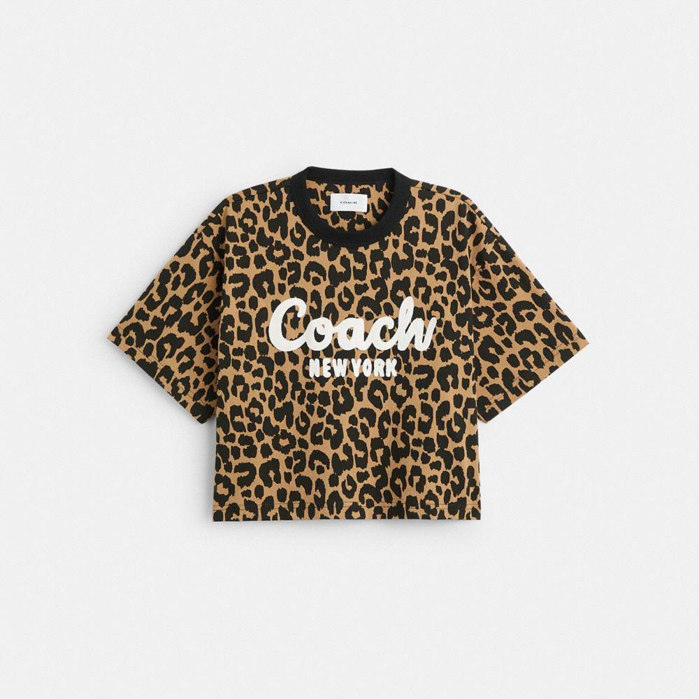 Leopard Cursive Signature Cropped T Shirt Product Image