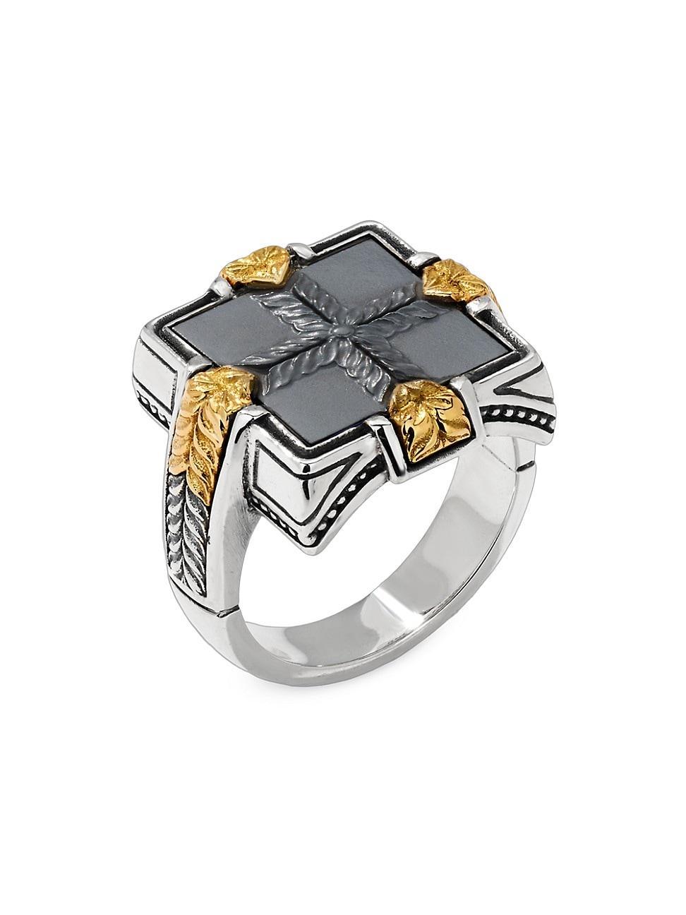 Mens Laconia Sterling Silver, 18K Yellow Gold & Hematite Ring Product Image