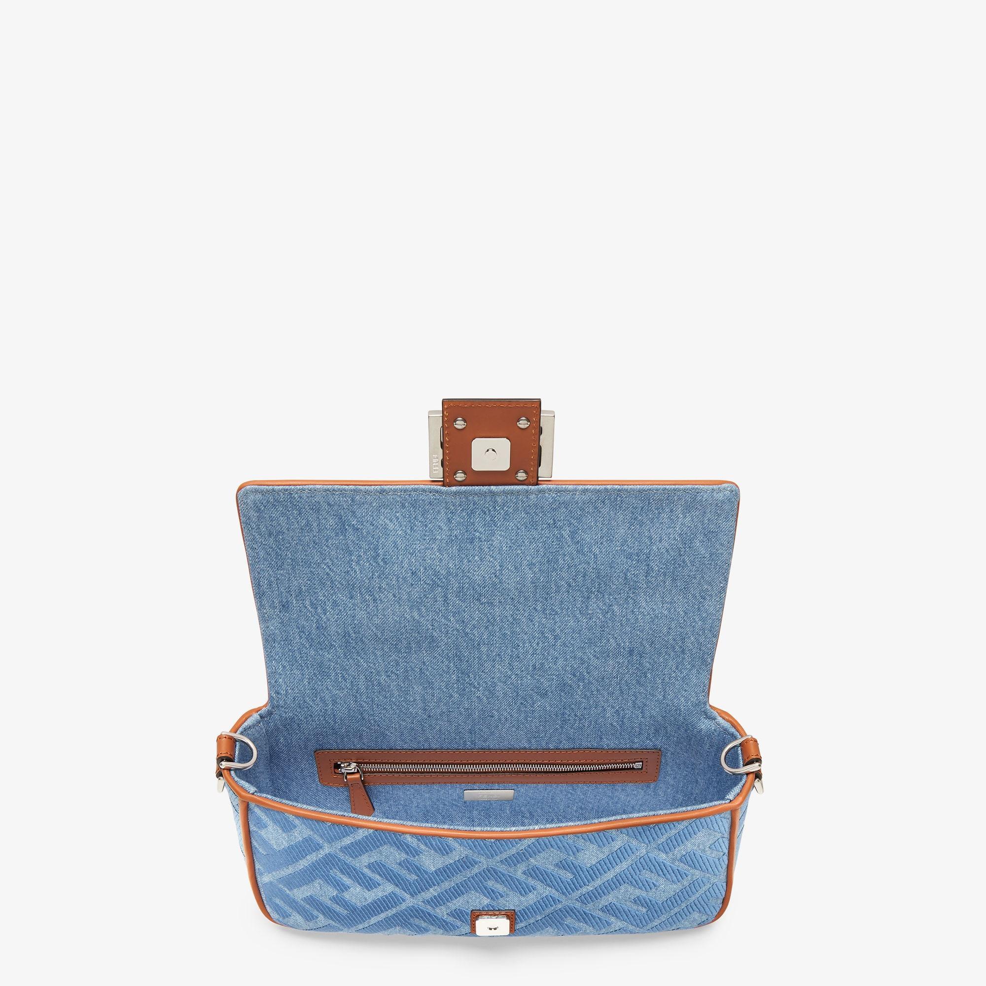 BaguetteLight blue denim bag with FF embroidery Product Image