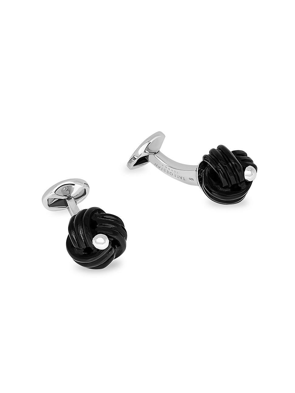 Mens Onyx & Sterling Silver Knot Cufflinks Product Image