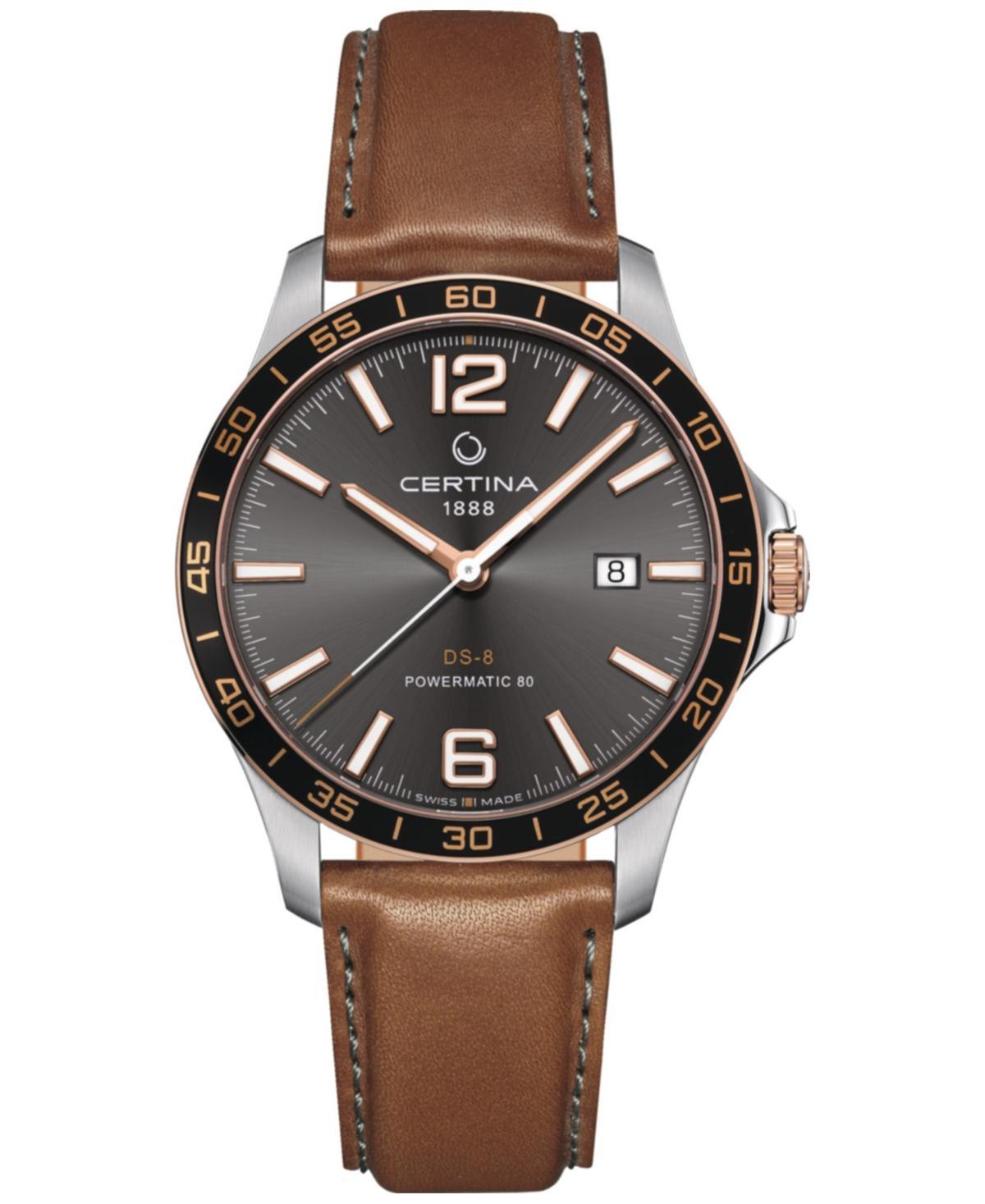 Certina Mens Swiss Automatic Ds-8 Brown Leather Strap Watch 41mm - Grey Product Image