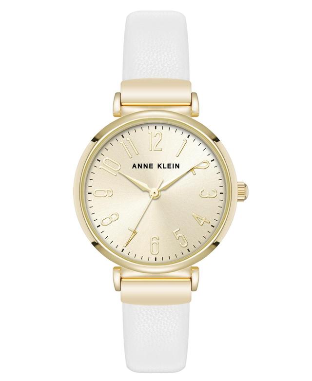 Anne Klein Womens Quartz Round Easy to Read White Faux Leather and Gold-Tone Alloy Metal Watch, 32mm - White/Gold-Tone Product Image