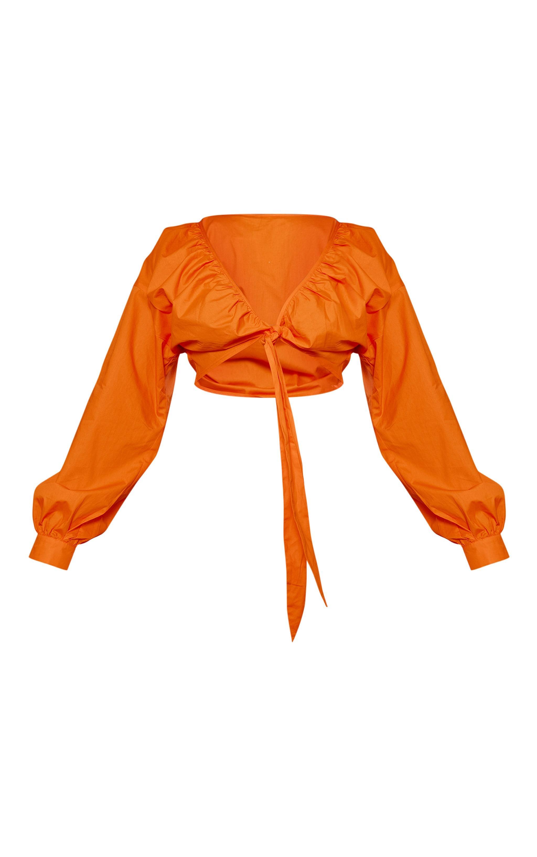 Plus Orange Printed Tie Front Ruched Blouse Product Image