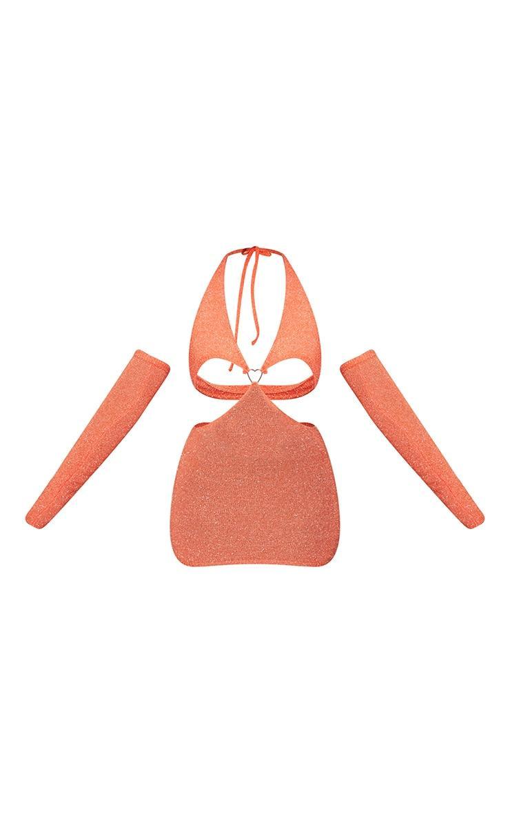 Orange Tinsel Knit Heart Trim Dress & Sleeves Product Image