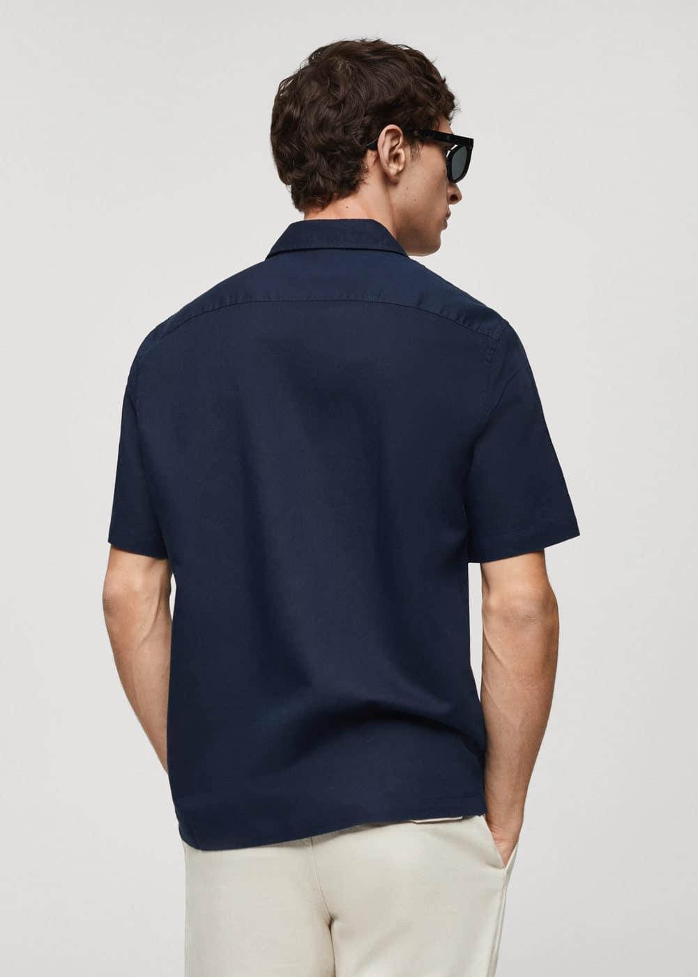 MANGO MAN - Regular-fit linen shirt with pocket dark navyMen Product Image