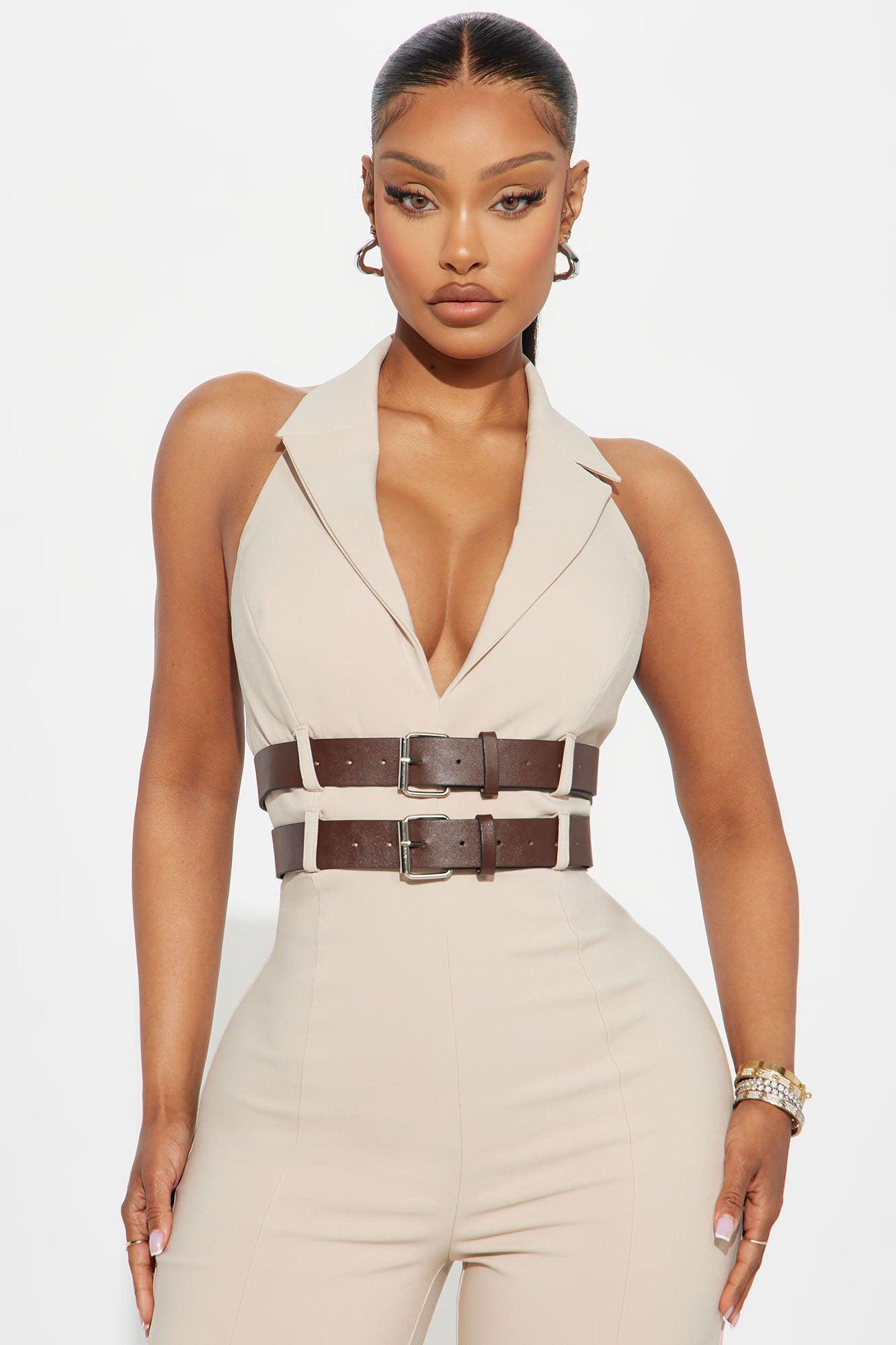 At The Office Belted Jumpsuit - Beige Product Image