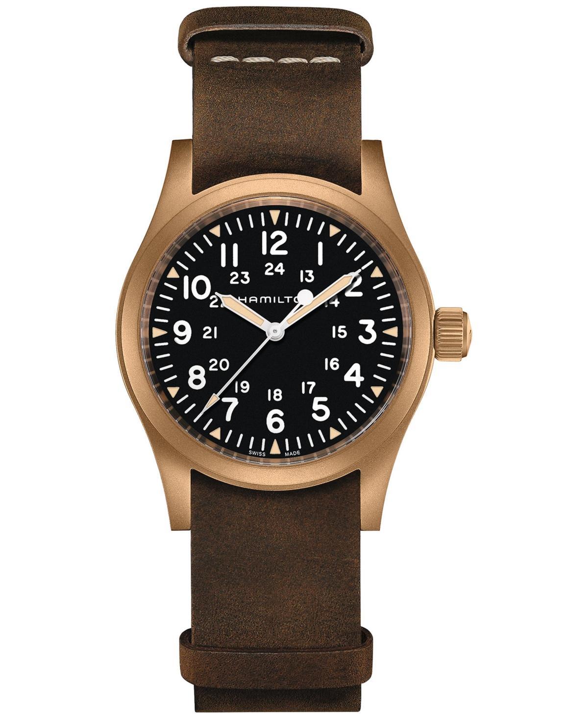 Hamilton Mens Swiss Mechanical Khaki Field Brown Leather Strap Watch 38mm Product Image