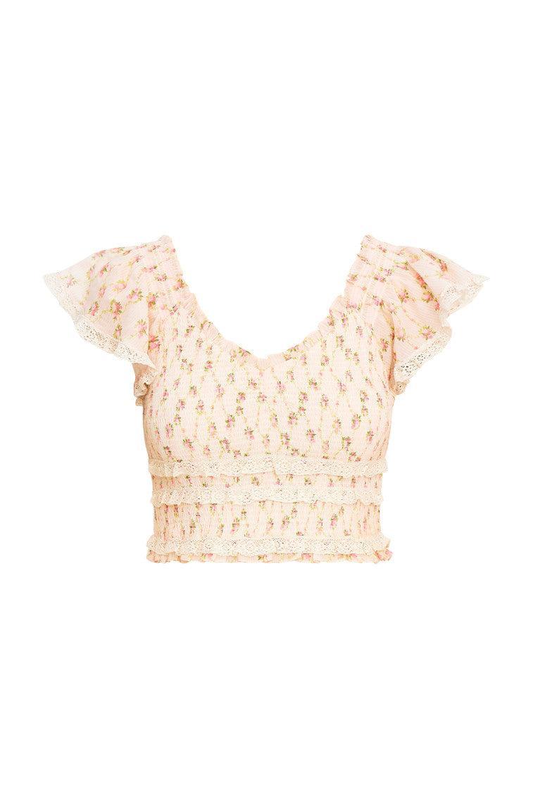 Beaming Smocked Printed Cotton Top Product Image