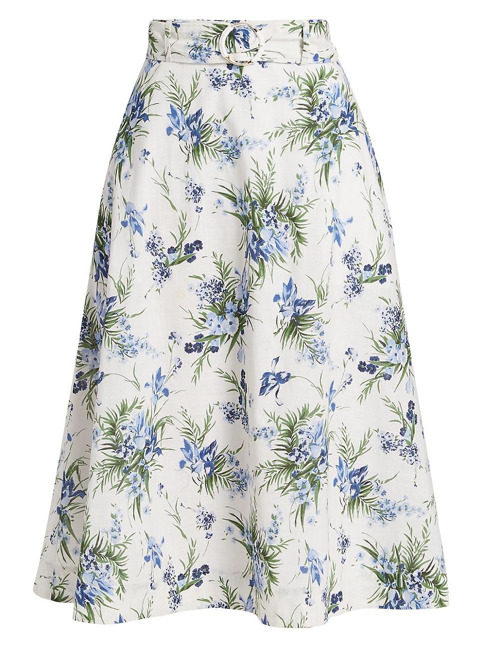 Womens Arwen Floral Cotton Belted Midi-Skirt Product Image