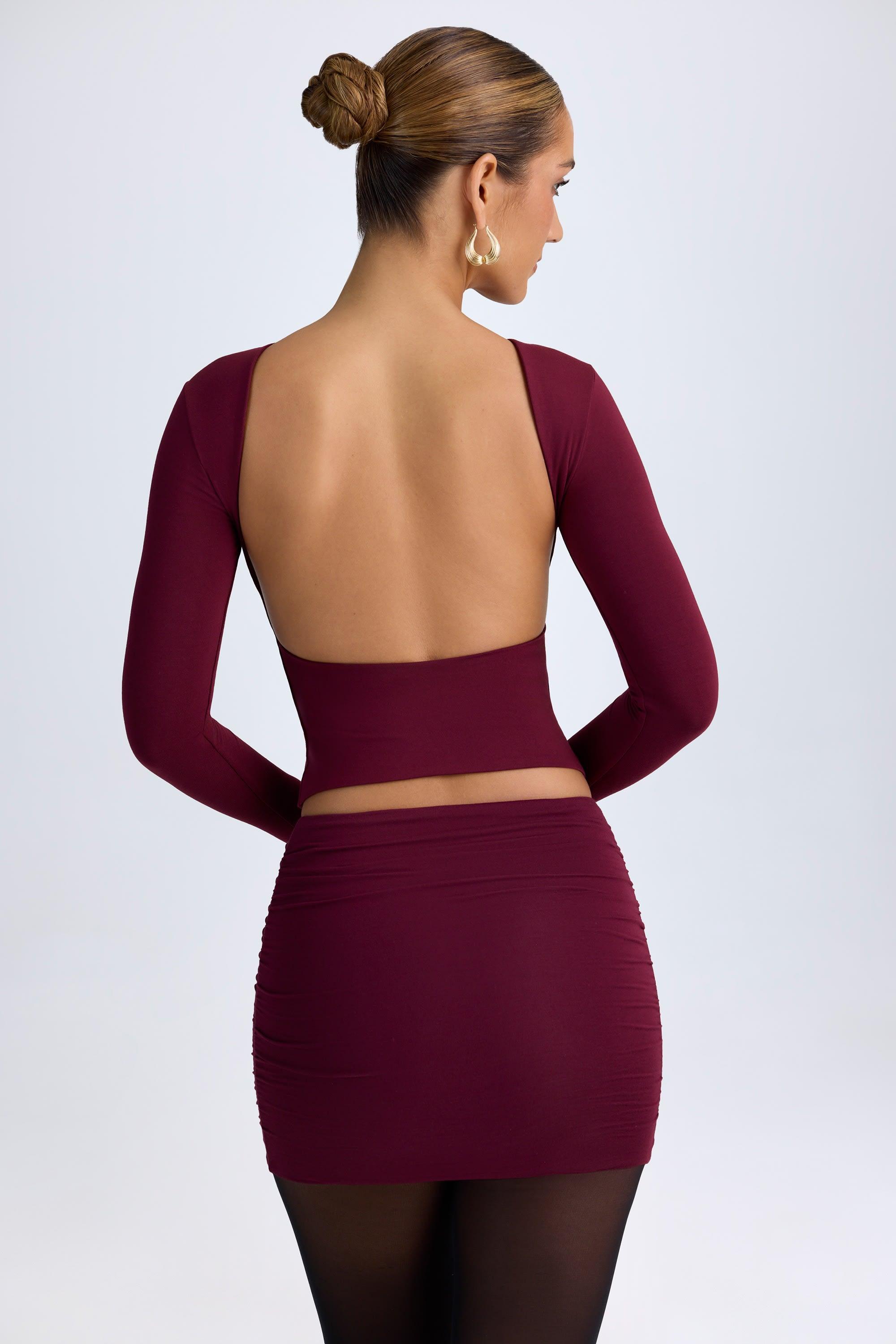 Modal Ruched Mid-Rise Mini Skirt in Wine Red Product Image