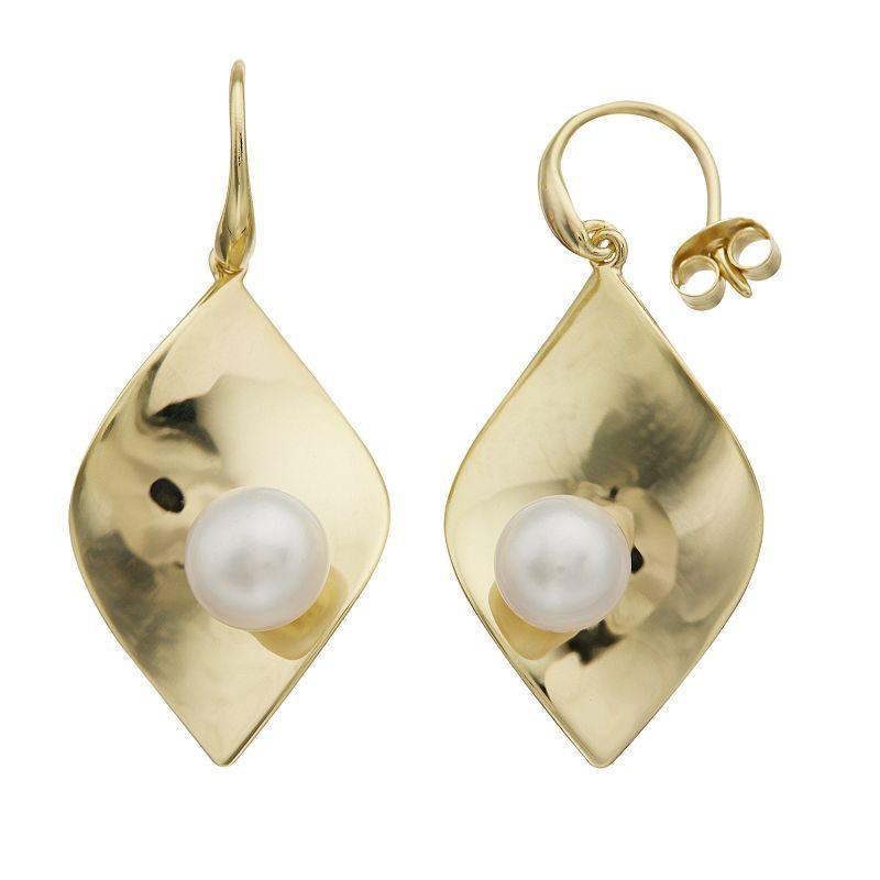 14k Gold-Plated Silver with Cultured Freshwater Pearl Dangle Drop Wire Earrings, Womens, Gold Tone Product Image