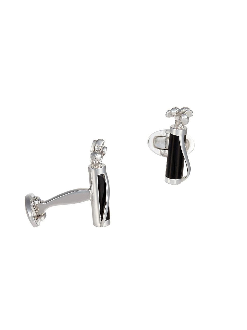 Mens Golf Bag Rhodium-Plated Black Onyx Cufflinks Product Image