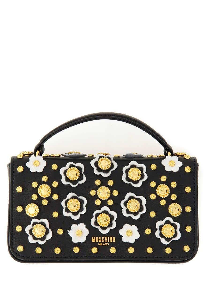 MOSCHINO Leather Shoulder Bag In Black Product Image