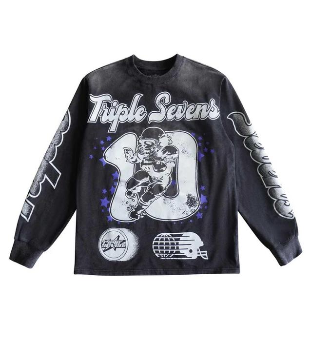 Triple Sevens Graphic Vintage Acid Wash Long Sleeve T-Shirt Product Image