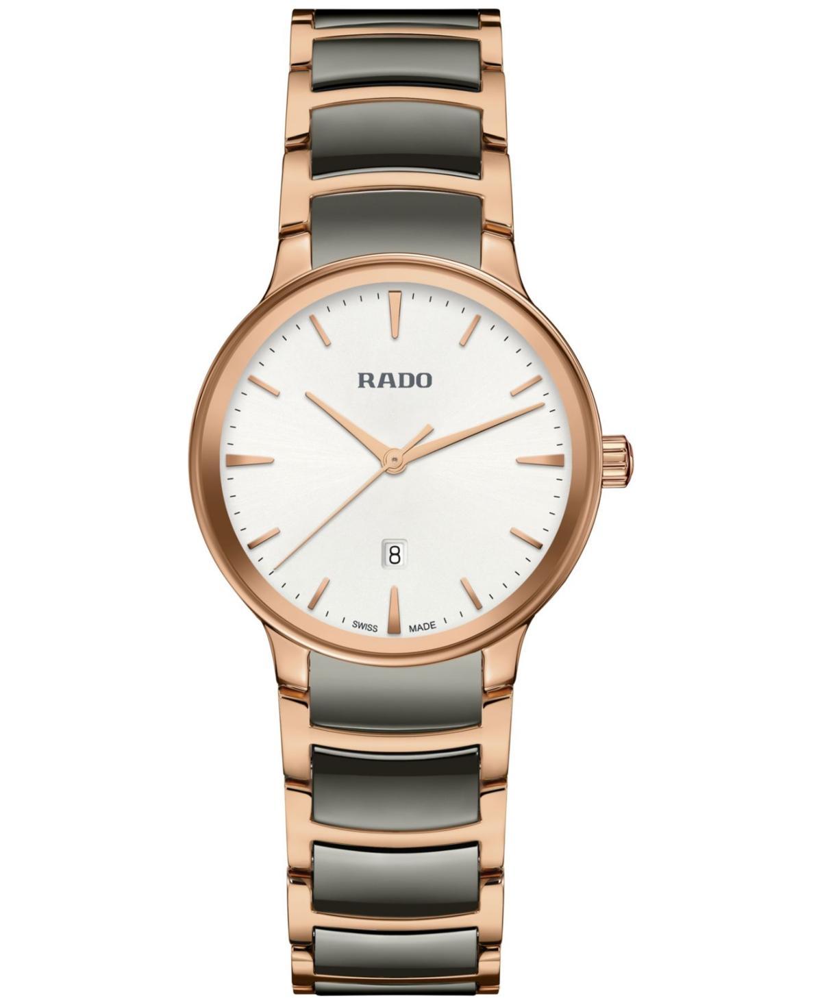 Rado Womens Swiss Centrix Gray Ceramic & Rose Gold Pvd Bracelet Watch 31mm Product Image