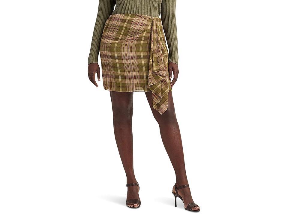 LAUREN Ralph Lauren Plus Size Plaid Ruffle-Trim Georgette Skirt (Olive Multi) Women's Skirt Product Image