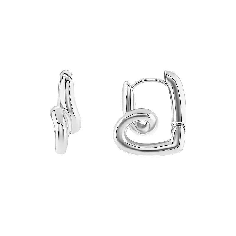 Emberly Polished Heart Wire Hoop Earrings, Womens, Gray Product Image