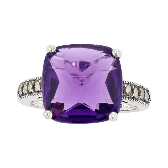 Lavish by TJM Sterling Silver Simulated Amethyst & Marcasite Statement Ring, Womens Product Image