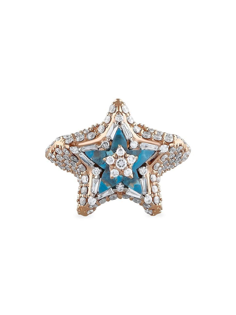 Womens Star Light Sirius 14K Rose Gold, Blue Topaz & 0.97 TCW Diamond Ring Product Image